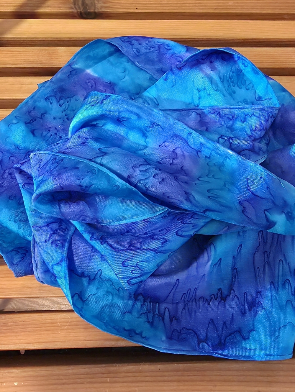 Lovely blues Silk Scarf, Vintage Scarf, blues long scarf hand dyed Long silk